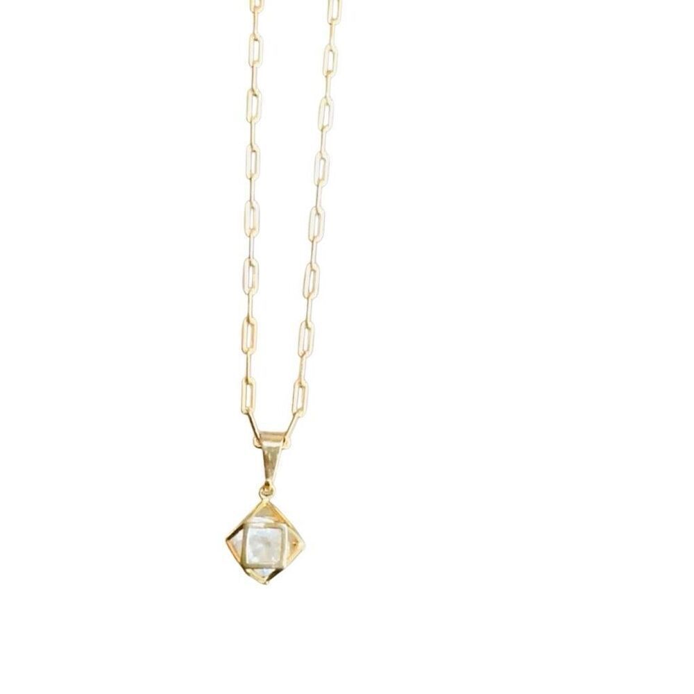 18k gold filled “Zinnia” Caged Gem CZ on 20” paperclip chain necklace dainty